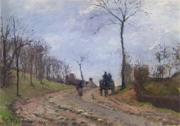  sport Tableaux - transport sur une route de campagne hiver périphérie de louveciennes 1872 Camille Pissarro paysage